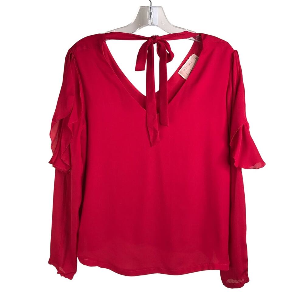 Atelier Nicole Miller Silk Blouse Wmns Sz P Red Peekaboo Shoulder Flutter Sleeve